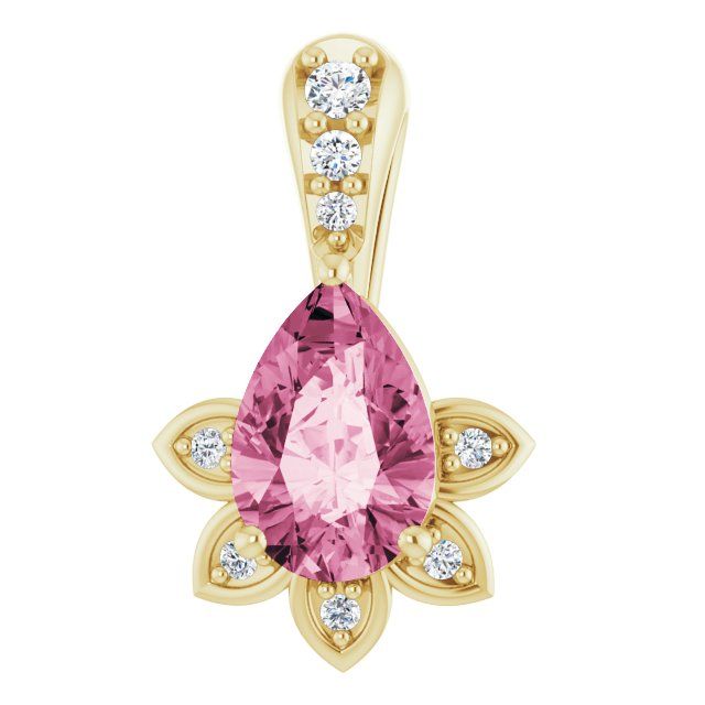 14K Yellow Natural Pink Tourmaline &amp; .03 CTW Natural Diamond Pendant