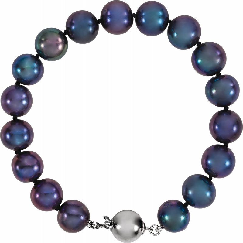 Sterling Silver Black Freshwater Cultured Pearl 7.75&quot; Bracelet