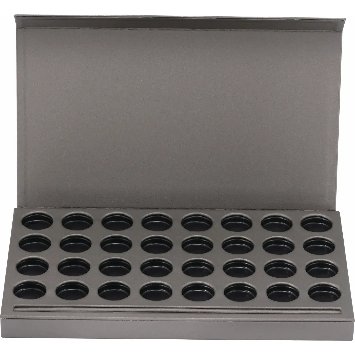 Palladium Shimmer Leatherette 32 Compartment Gemstone Jar Holder Display with Magnetic Flap Closure. Goes with item 100000-T