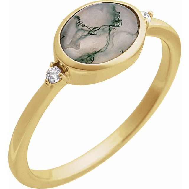 14K Yellow Natural Moss Agate &amp; .03 CTW Natural Diamond Ring