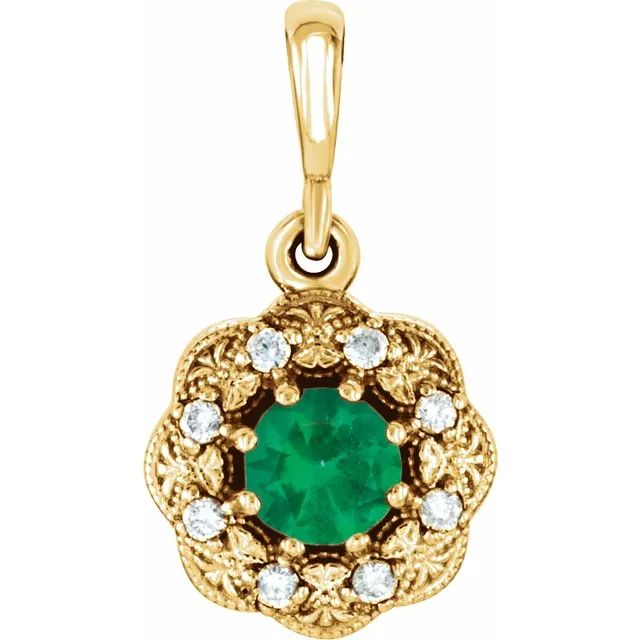 14K Yellow Natural Emerald &amp; .06 CTW Natural Diamond Pendant