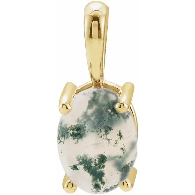 14K Yellow Gold Natural Moss Agate Pendant