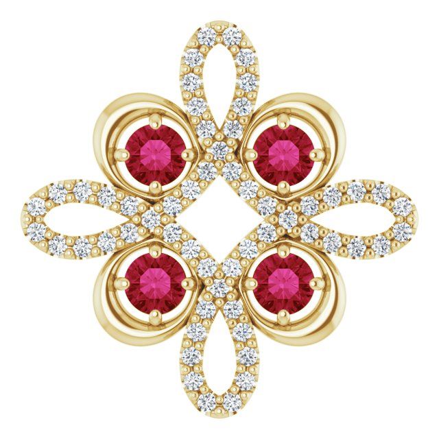 4K Yellow Natural Ruby &amp; 1/6 CTW Natural Diamond Clover Pendant