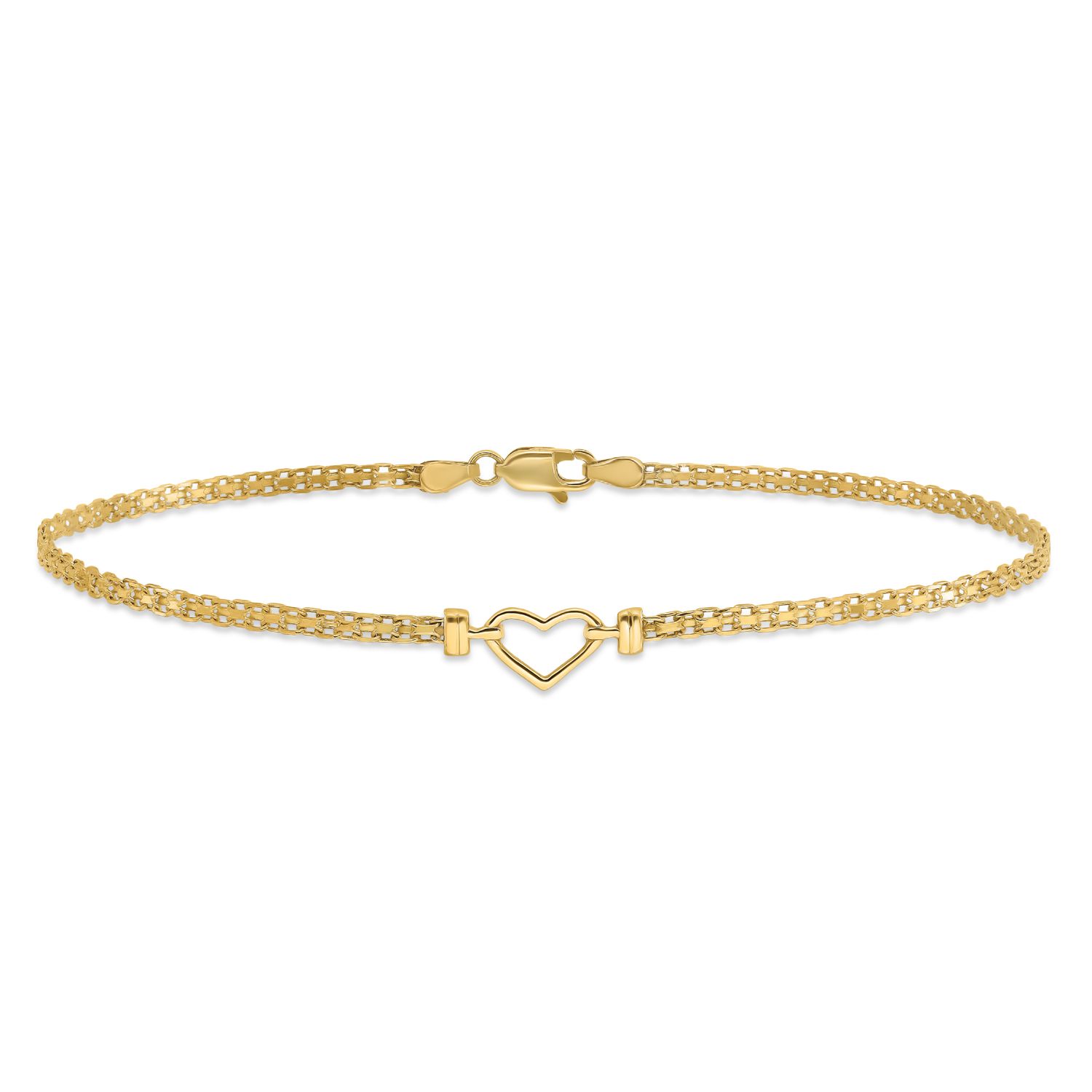 Fancy Heart Anklet Bracelet in 14k Yellow Gold