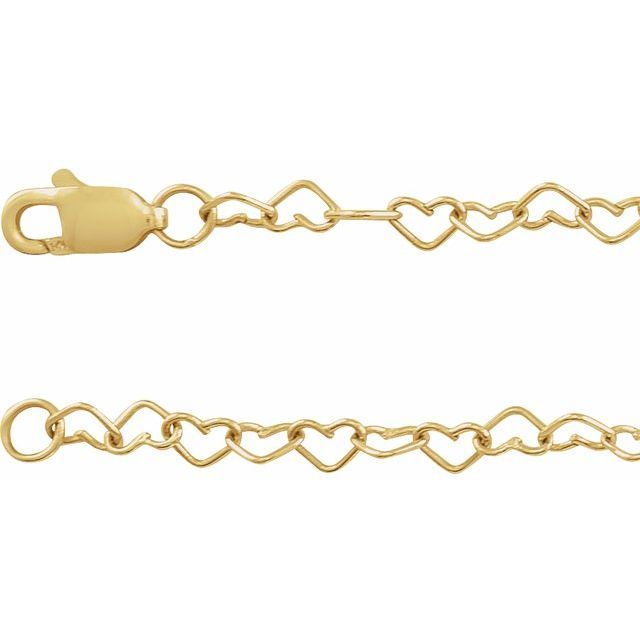 14K Yellow 3.2 mm Heart Cable 9&quot; Chain