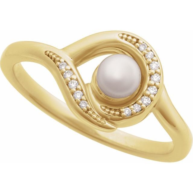 14K Yellow Cultured Akoya Pearl &amp; .05 CTW Natural Diamond Ring