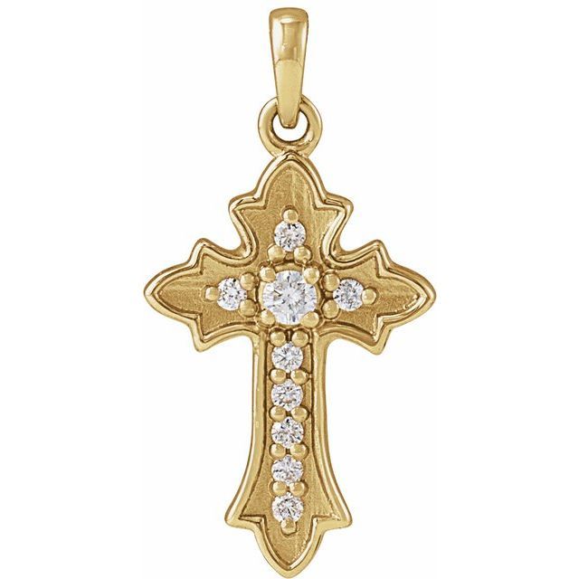 14K Yellow .08 CTW Natural Diamond Vintage-Inspired Cross Pendent