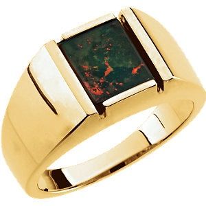 14K Yellow Bloodstone Men&#39;s Ring