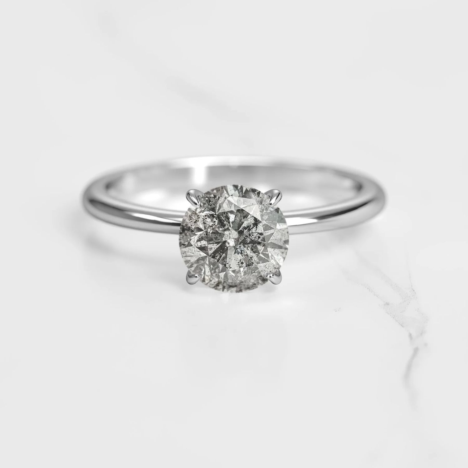 Round Solitaire Salt and Pepper Diamond Ring