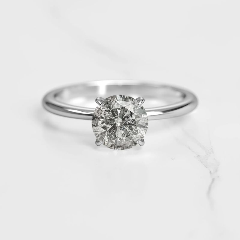 Round Solitaire Salt and Pepper Diamond Ring