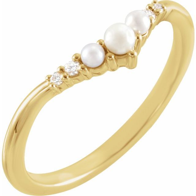 14K Yellow Pearl &amp; .03 CTW Natural Diamond Contour Band