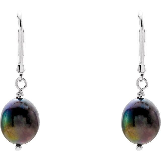 Sterling Silver Cultured Black Freshwater Pearl Earrings