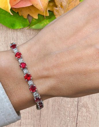 8.00 Ctw. Total Carat Weight Ruby Natural Diamond Tennis/Line Bracelet, 14K White Gold
