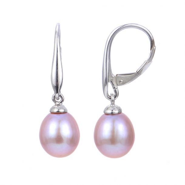 Natural Lavender Freshwater Cultured Pearl Drop Leverback Earrings