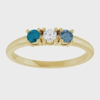 14K Yellow 3-stone Family Ring London blue Topaz, Diamond and Grey Spinel