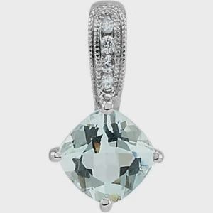 14K White Natural Aquamarine &amp; .03 CTW Natural Diamond Pendant