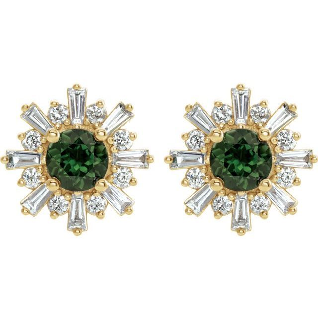 14K Yellow Natural Green Tourmaline &amp; 3/4 CTW Natural Diamond Earrings