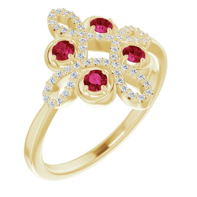 14K Yellow Natural Ruby &amp; 1/8 CTW Natural Diamond Clover Ring