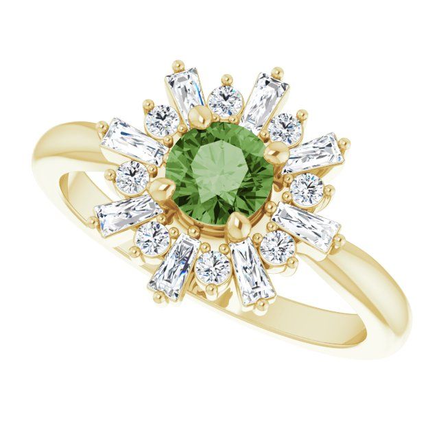14K Yellow Natural Green Tourmaline &amp; 3/8 CTW Natural Diamond Ring