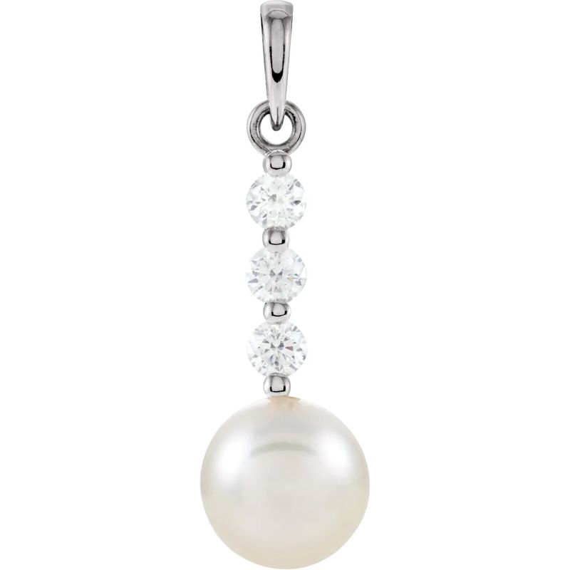 14K White Freshwater Cultured Pearl &amp; 1/4 CTW Diamond Pendant