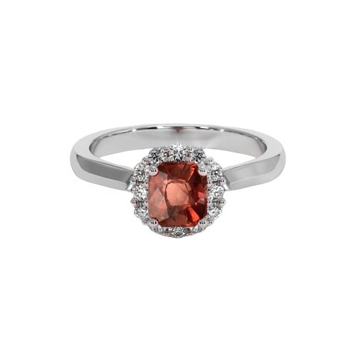 Padparadscha Sapphire Ring - Radiant 1.17 Ct. - 14K White Gold - diamond accents grade F VSI .24ctw * this item is made to order