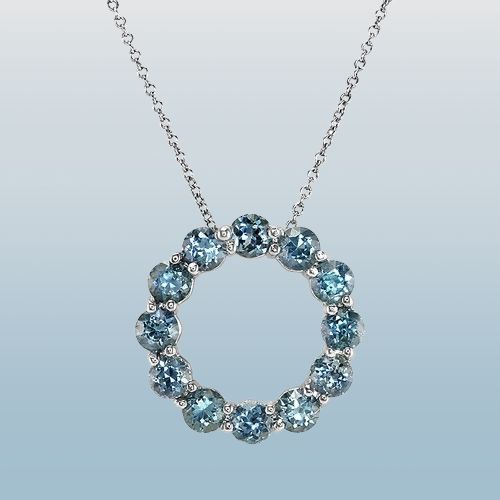 Bluish Green Sapphire Pendant - Round 3.85 Ct. - 14K White Gold