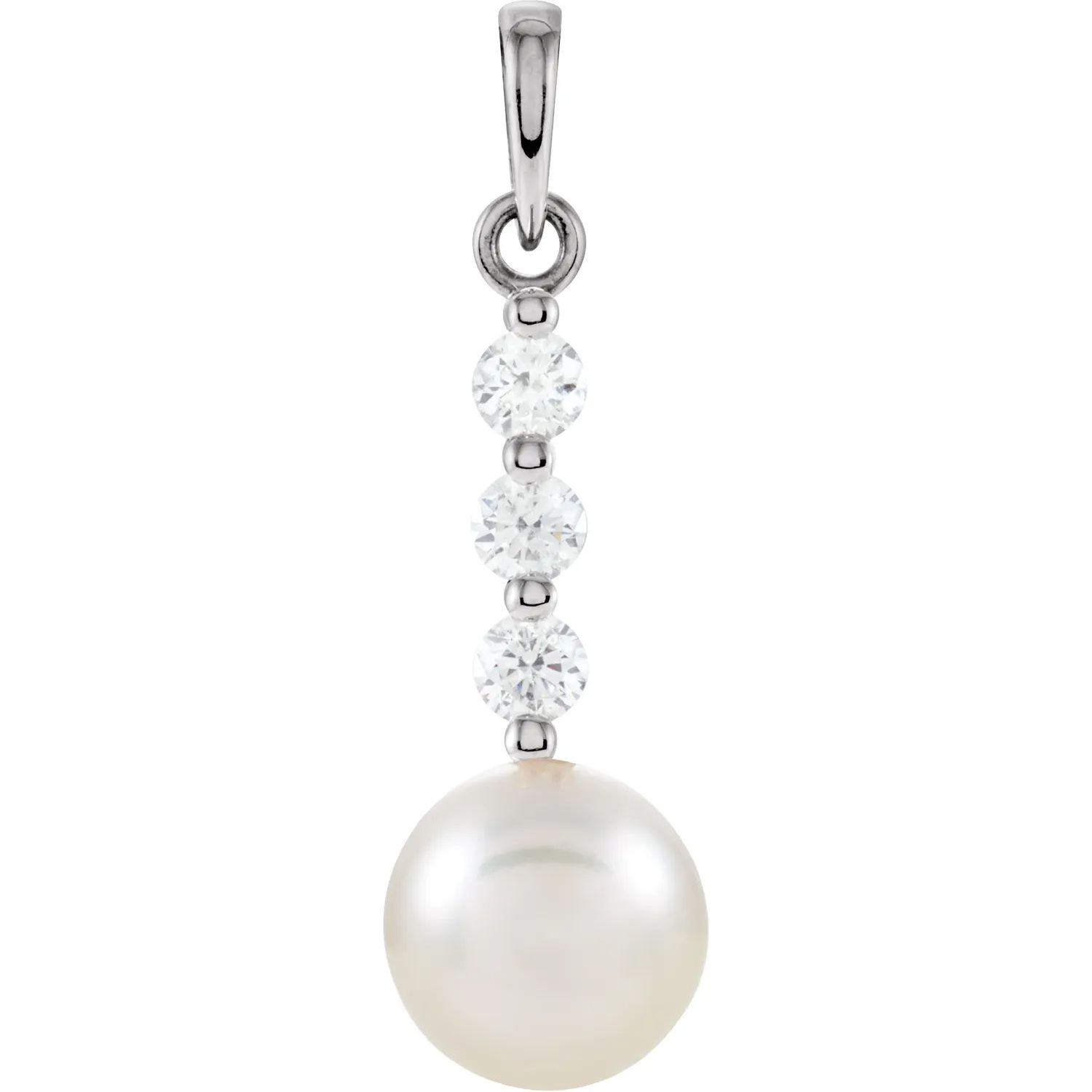 14K White Freshwater Cultured Pearl &amp; 1/4 CTW Diamond Pendant, Appraisal: 70