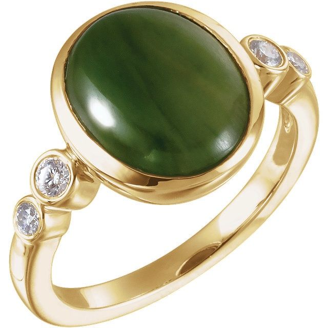Nephrite Jade &amp; Diamond Accented Ring