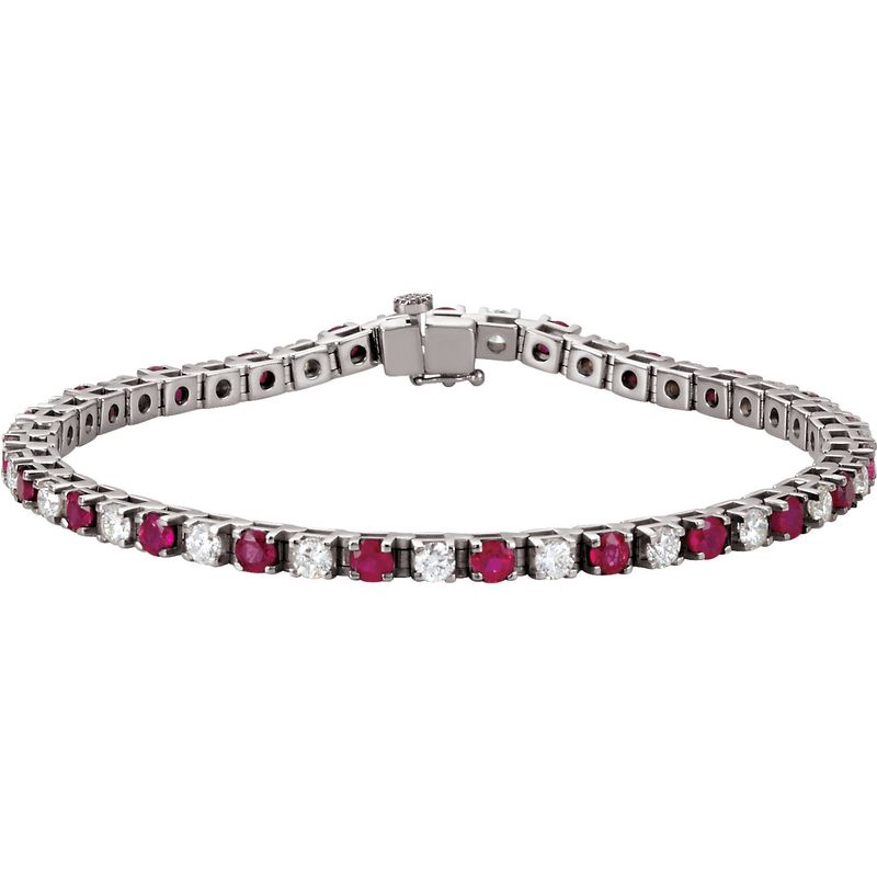 14K White Ruby &amp; 2 1/3 CTW Diamond 7.25&quot; Bracelet
