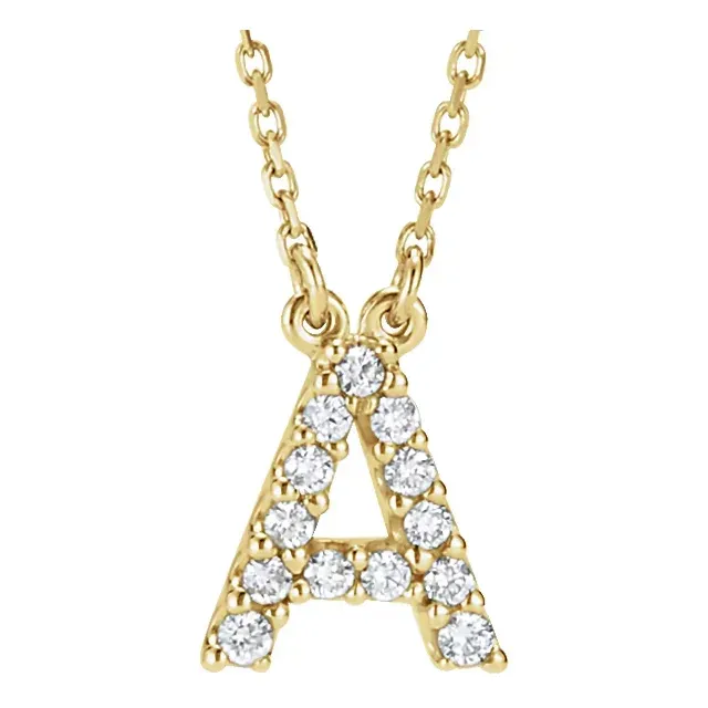 14K Yellow 1/8 CTW Natural Diamond Initial A 18 cable &quot; Necklace