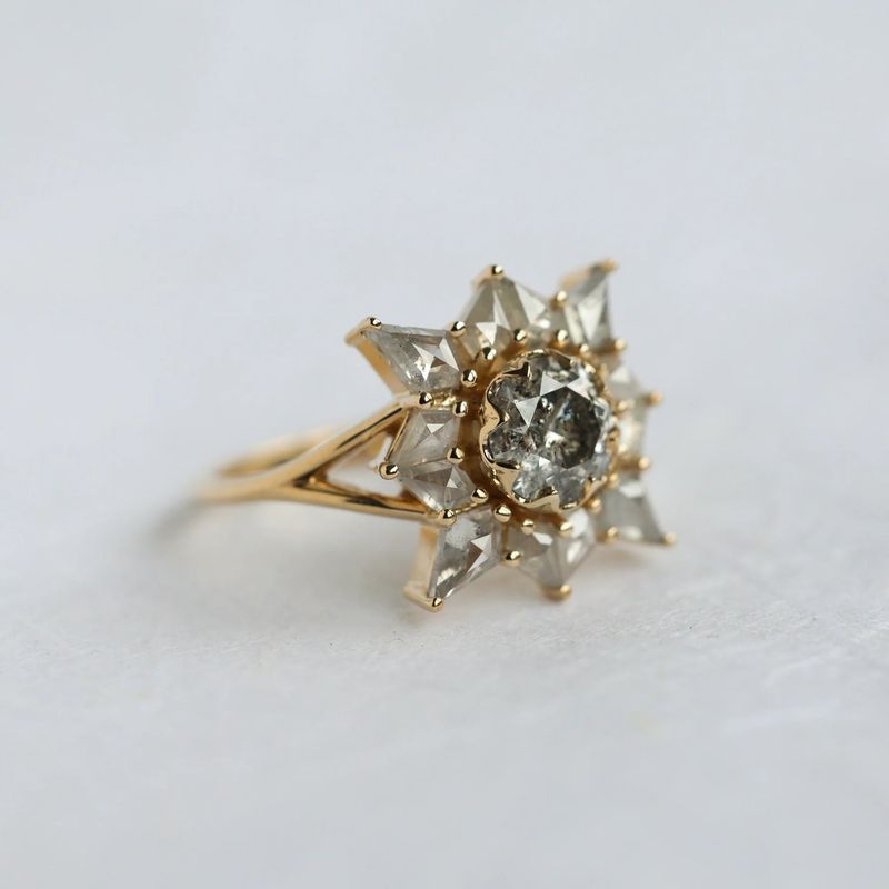 Round Salt and Pepper Diamond Ring