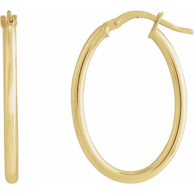 14K Yellow Elongated Oval Tube 28 mm Hoop Earrings, Appraisal: 70