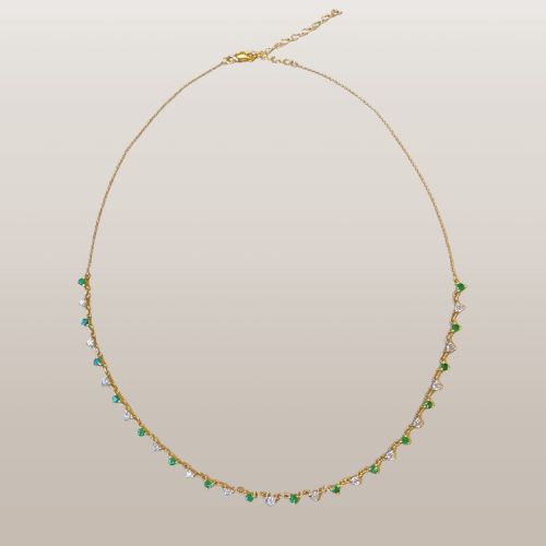0.93 Ct. Emerald Natural Diamond Accent Stones Necklace, 14K Yellow Gold 18 inch chain, Appraisal: 70