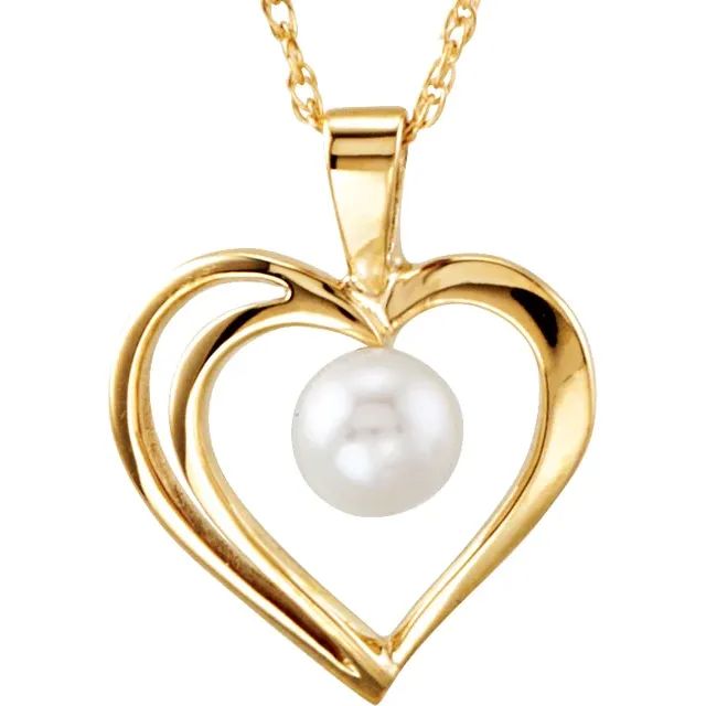 14K Yellow Akoya Cultured Pearl Heart 18" Necklace