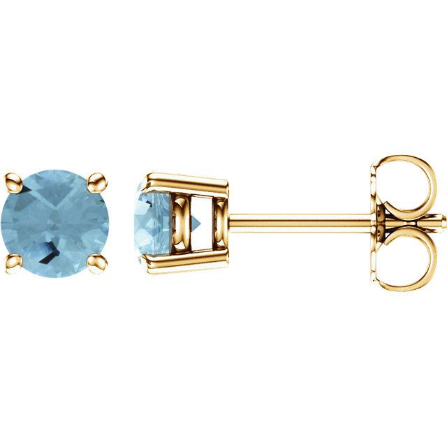 14K Yellow 5mm Round Aquamarine Earrings