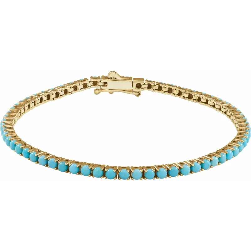 14K Yellow Natural Turquoise Line 7 1/4" Bracelet