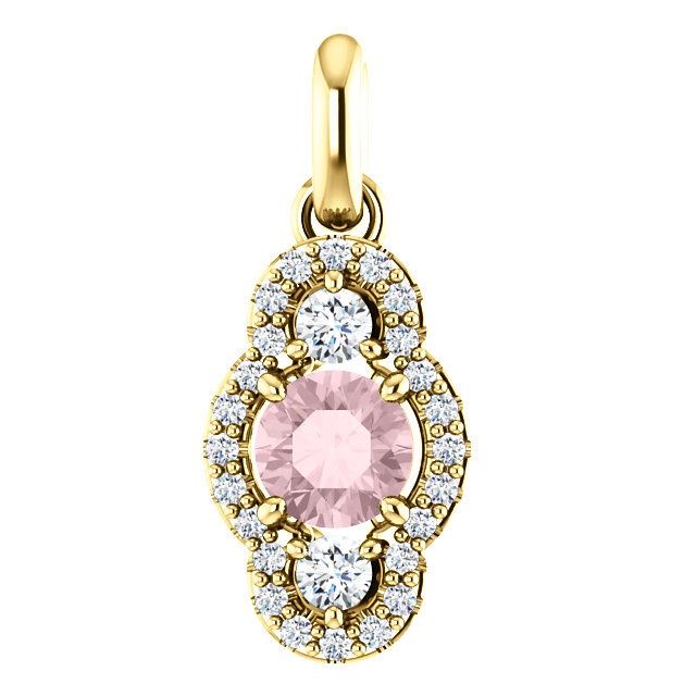 14K Yellow 6mm round Morganite Pendant &amp; 1/4 CTW G VSI Diamonds