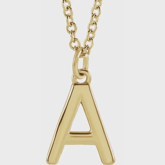 14K Yellow Initial A Dangle 18" Necklace - 14K Yellow, Care Plan: 3 Yr Gold Plan Yearly, Letter: A
