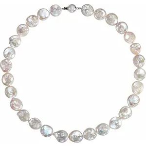 Sterling Silver White Freshwater Cultured Coin Pearl 18" Necklace