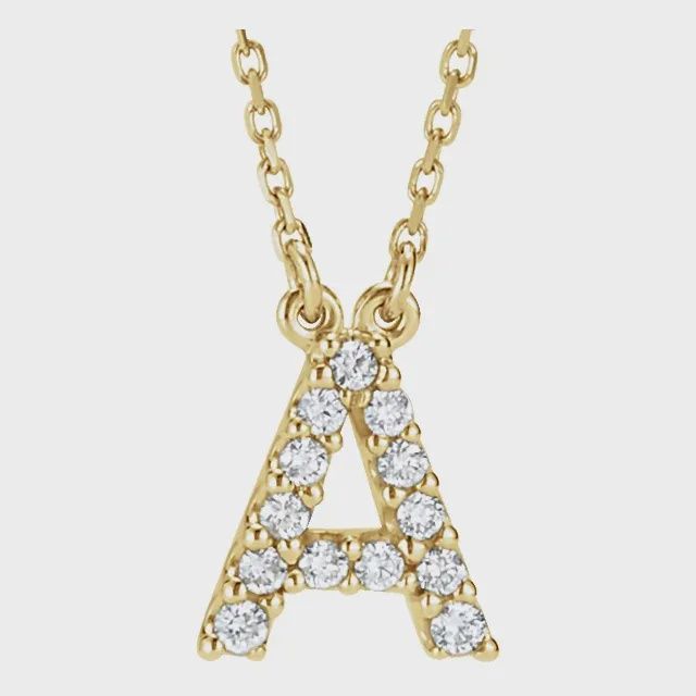 14K Yellow 1/8 CTW Natural Diamond Initial A 18 cable " Necklace
