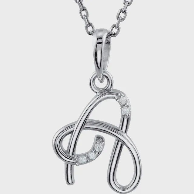 14K White .025 CTW Natural Diamond Initial A 18" Necklace