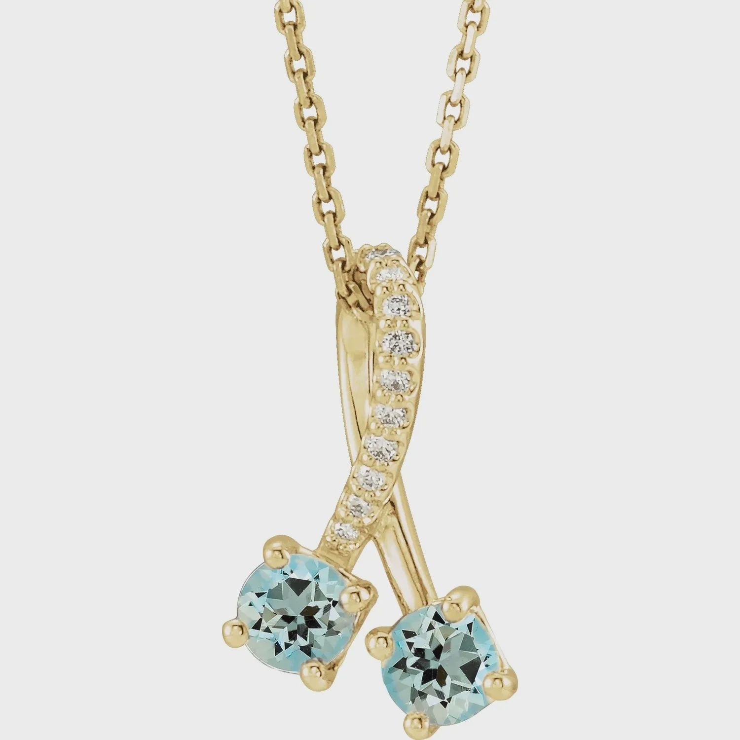 14K White Natural Aquamarine &amp; .05 CTW Natural Diamond Pendant