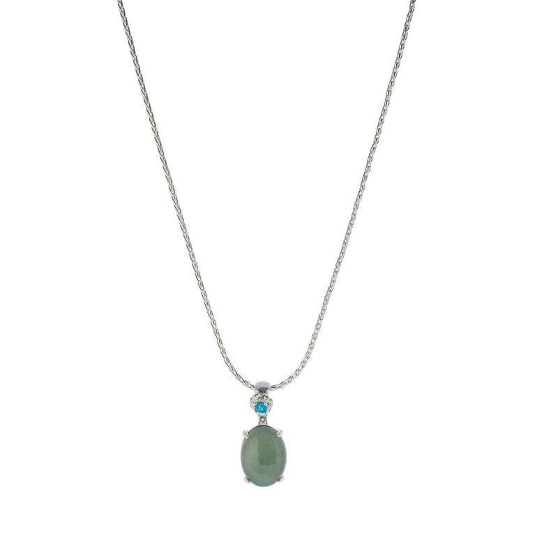 Type A Ice Olmec Jadeite, Apatite &amp; White Topaz Sterling Silver Necklace ATGW 6.22cts