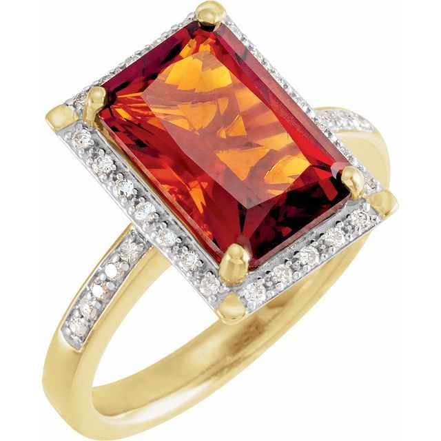 14K Yellow Natural Madeira Citrine &amp; 1/5 CTW Natural Diamond Ring