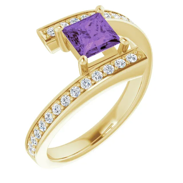 14K Yellow Gold Natural Amethyst &amp; 1/4 CTW Natural Diamond Ring