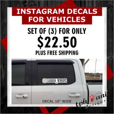 INSTAGRAM DECALS FOR VEHICLES (SET OF 3)