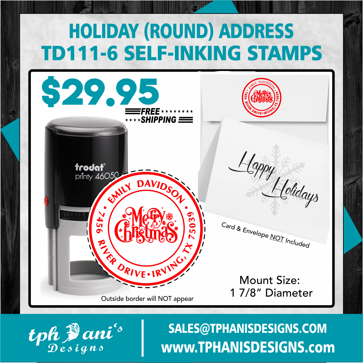 HOLIDAY ROUND SELF-INKING STAMP - TD111-6