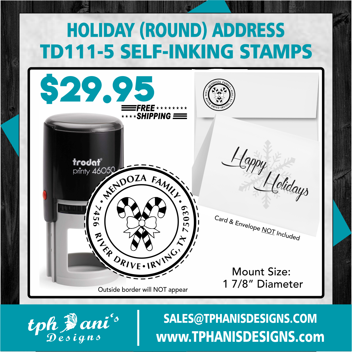 HOLIDAY ROUND SELF-INKING STAMP - TD111-5