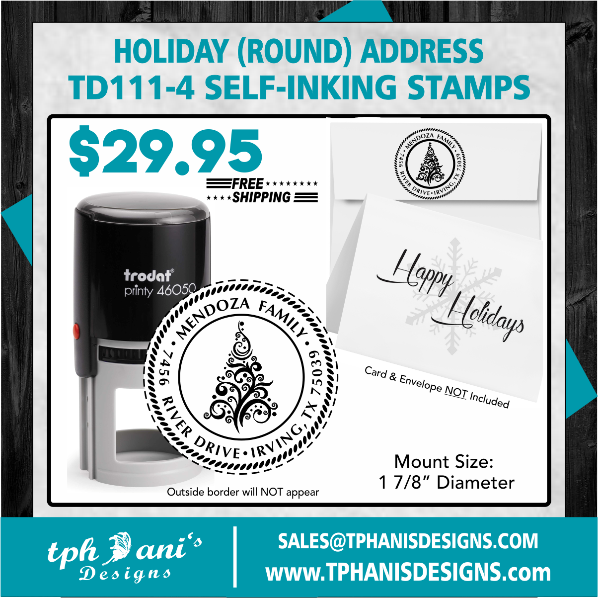 HOLIDAY ROUND SELF-INKING STAMP - TD111-4