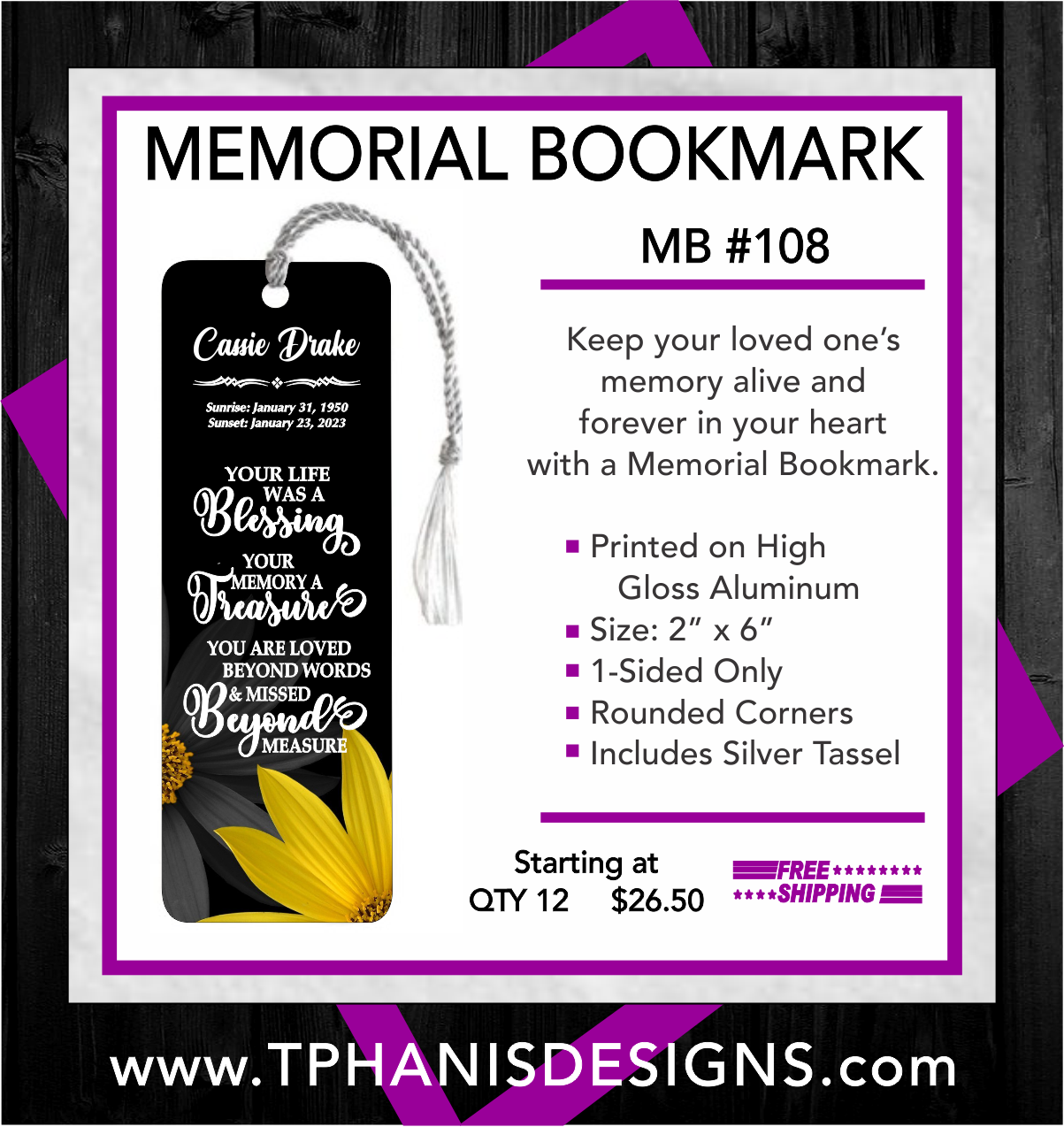 MEMORIAL BOOKMARK - MB108